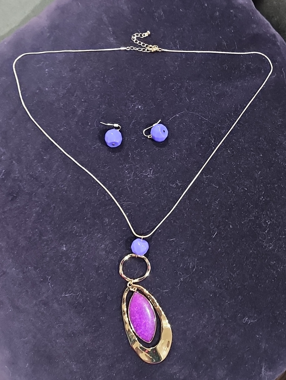 Gold-Tone Necklace and Earrings Set with Purple Accents